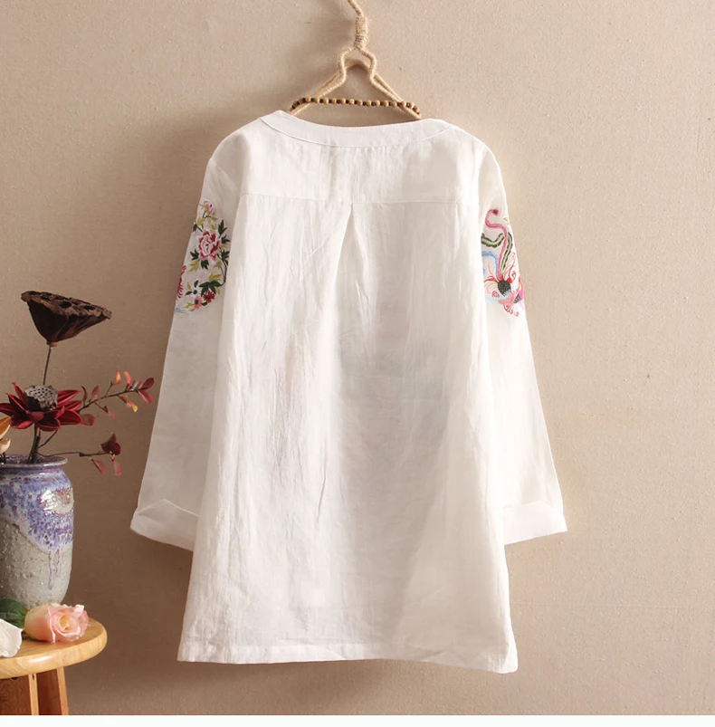 National Flower Embroidery Women Blouse Chinese Style Button Long Sleeve Autumn Vintage Shirt Cotton Linen Tops Irregular Blusas National Flower Embroidery Women Blouse Chinese Style Button Long Sleeve Autumn Vintage Shirt Cotton Linen Tops Irregular Blusas