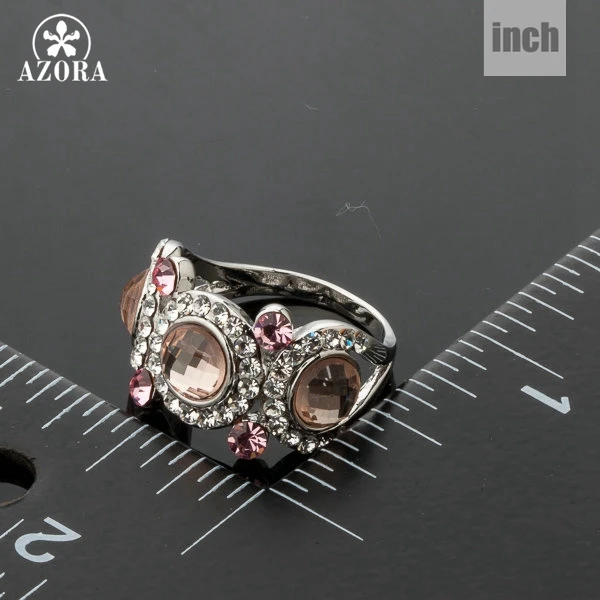 AZORA White Gold Color 3pcs Pink Stellux Austrian Crystal Eyes Ring TR0114