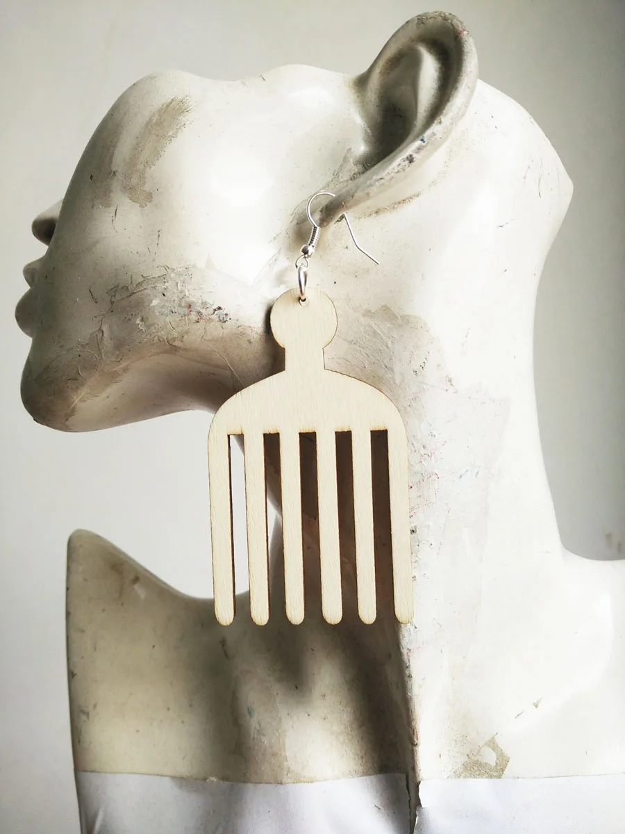 

2017 New arrived afro pick wooden Earrings ,comb shape wood Jewelry , 2 size can choose WE-0671