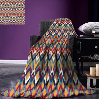 

Ikat Throw Blanket Back Strapped Native Ceremonial Type Ikat Patterns Group of Irregular Lines Art Warm Microfiber