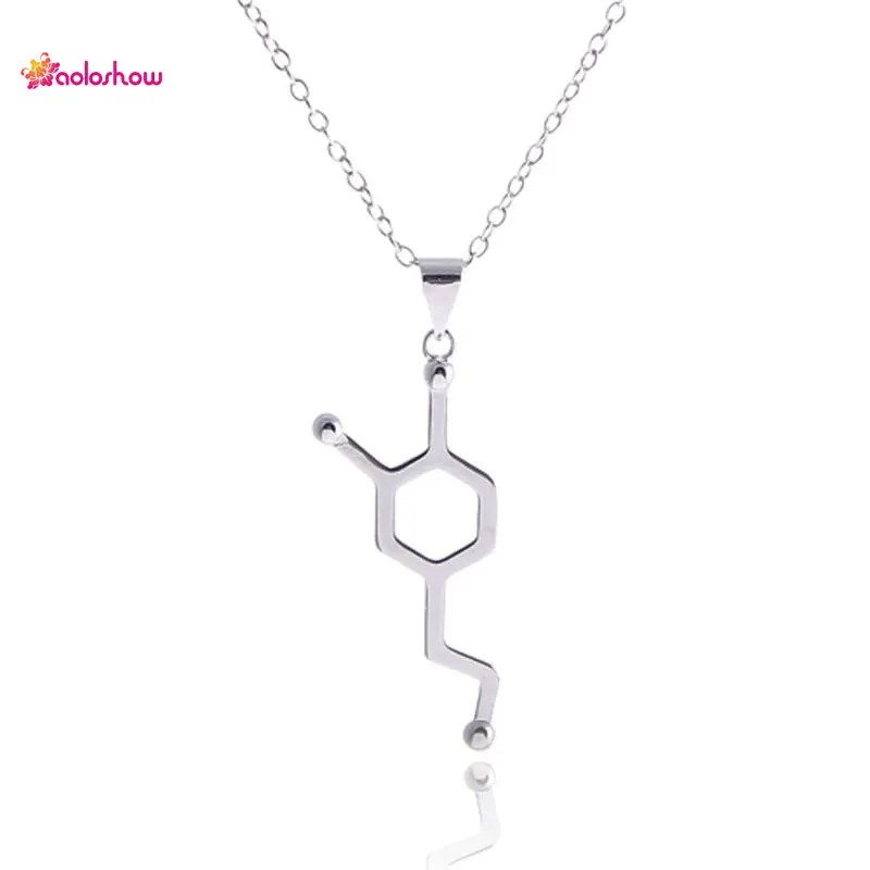 

AOLOSHOW Science Necklaces for Women Copper Silver color Dopamine Love Necklace Molecules Pendant Chemistry Charm Necklace N2468
