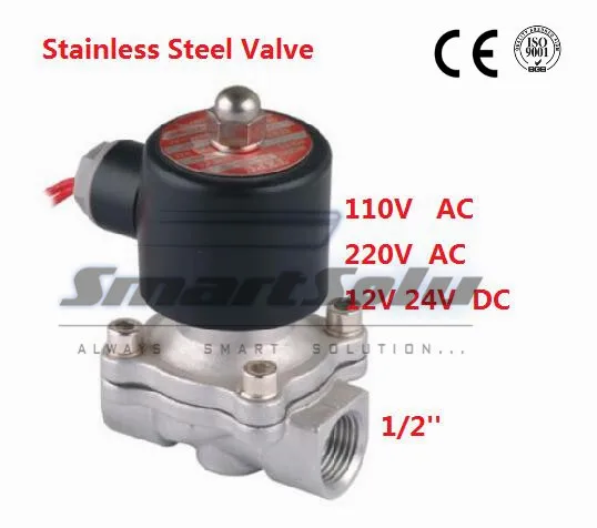 

Free Shipping 1/2" Stainless Steel Electric Solenoid Valve 12VDC Normally Closed for water 2S160-15 DC24V,AC110V or AC220V