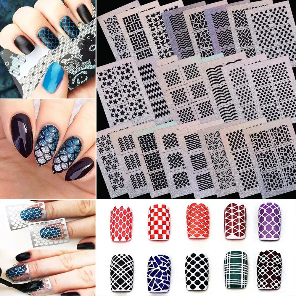 24pcs/set Hollow Nail Art Stickers Laser Stamping Manicure Tools