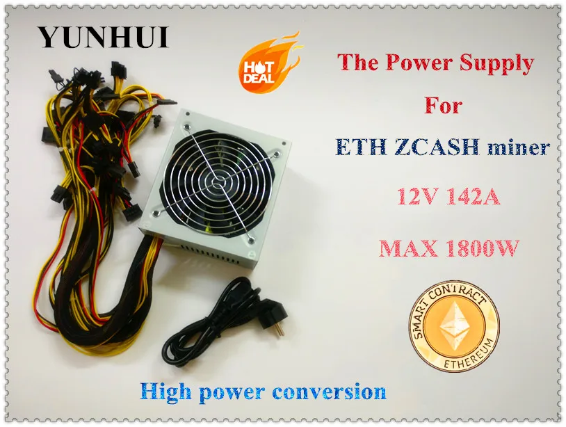 YUNHUI ETH ZCASH SC MINER Gold POWER 1800 Вт BTC источник питания для RX 470/570 RX480/580 6 GPU карт