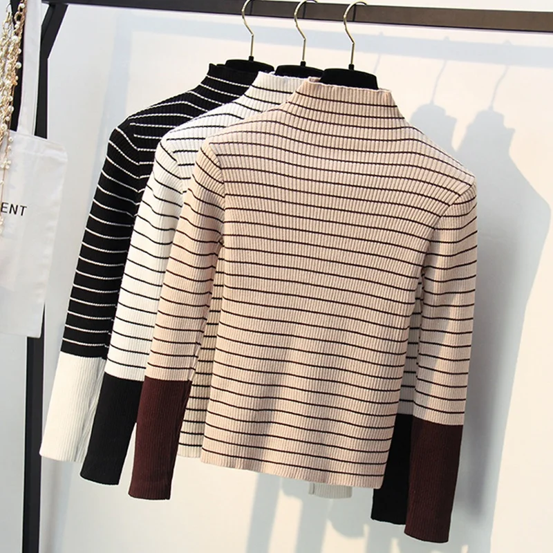 ONLYSTAR Striped Women Sweater Autumn Winter Patchwork Pullover Tops High Elasticity Thick Female Jumper Soft Pull Femme | Женская
