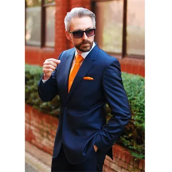 

Custom Made Men Wedding Suits Business Navy Blue 2 Piece Groom Men Tuxedos Slim Fit Blazers Men Suits (Jacket+Pants)