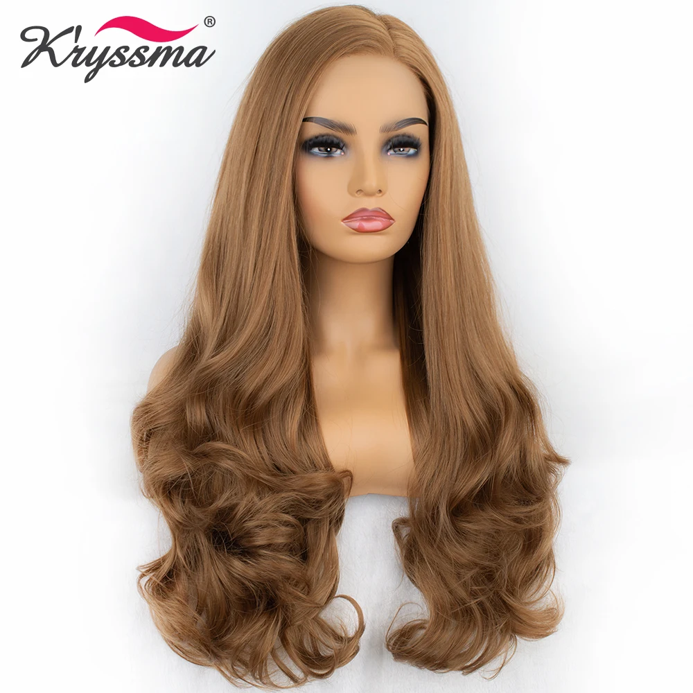 Kryssma 13x3 волнистые коричневые парики из синтетического кружева передний парик длинные парики для косплея для черных женщин термостойкие волокна парик для фронта шнурка