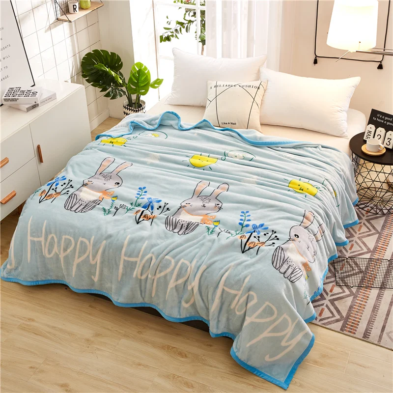 Rabbit Cartoon happy comfortable flannel Blankets Bed sheet sofa