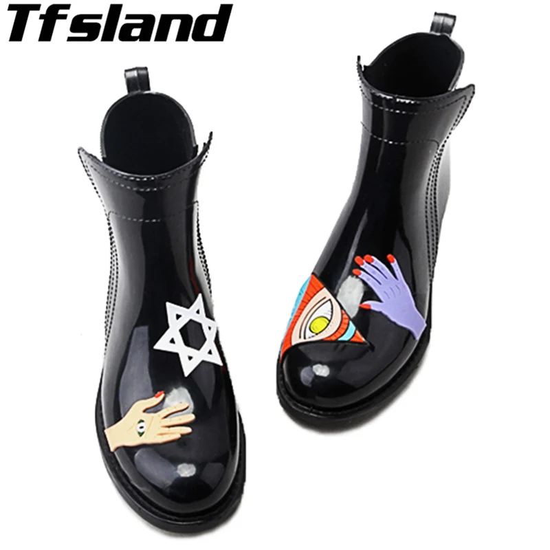 

PVC Ankle Rain Boots Rainy Water Shoes New Women Waterproof Cartoon Animals Rainboots Woman Wellies Boots Walking Shoes Sneakers