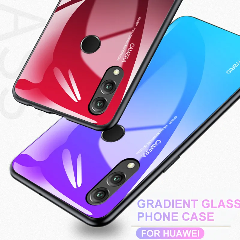 

P20 Lite Gradient Tempered Glass Case For Huawei Honor 8X 8 9 10 Nova 3 3i 3E 2i Mate 20 Lite Pro P Smart Plus Back Cover Shell