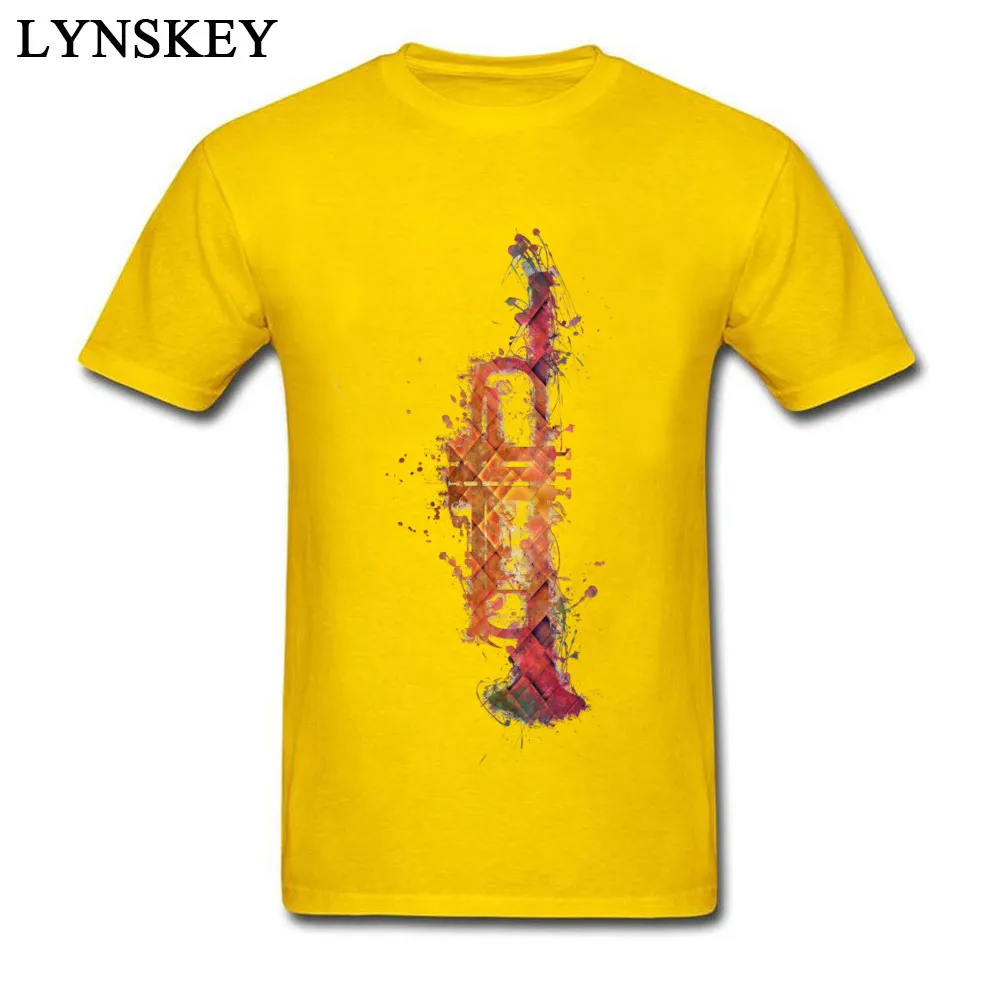 Discount Cool Summer Fall Trumpet Short Sleeve T Shirts All Cotton Round Neck Mens Tops Tees Classic Tee-Shirt Top Quality Trumpet yellow