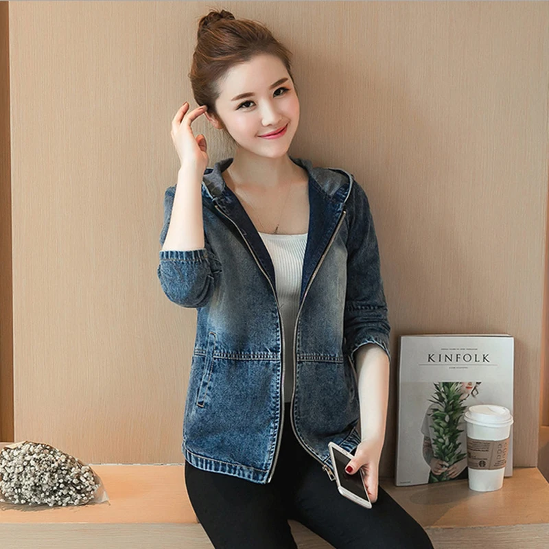 

cascual women short denim hooded jacket plus size