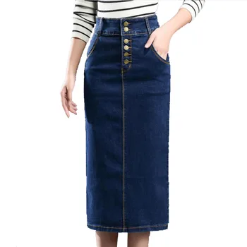 

Autumn Summer Women High Waist jean Skirt Stretch Slim Split Sexy Pencil Skirts Womens 2019 Plus Size Long Denim Skirt Skinny