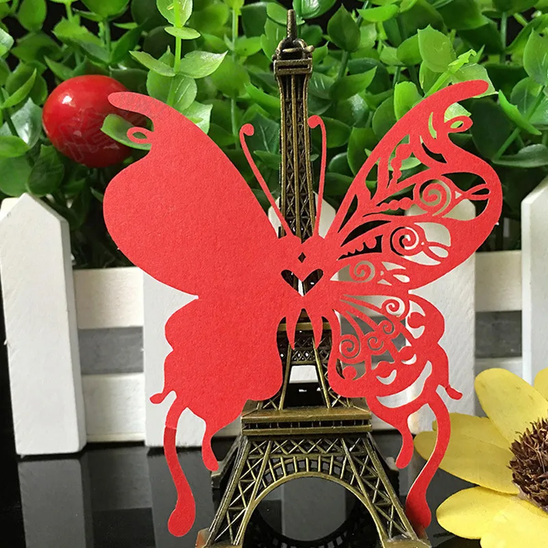 10Color 100pcs Laser Cut Butterfly Paper Place Card  Escort Card  Cup Card Wine Glass Card For Wedding Christmas Decor Favors (3)