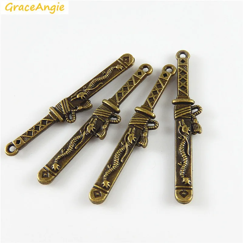 Винтажная бронзовая заколка для волос GraceAngie 20 шт. в форме меча с драконом
