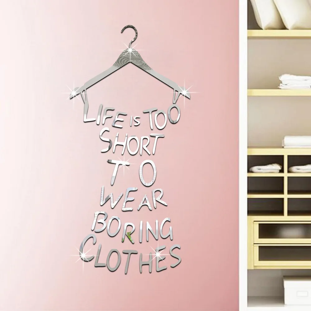 Creative 3D Mirror Surface Wall Sticker DIY English letter dress
