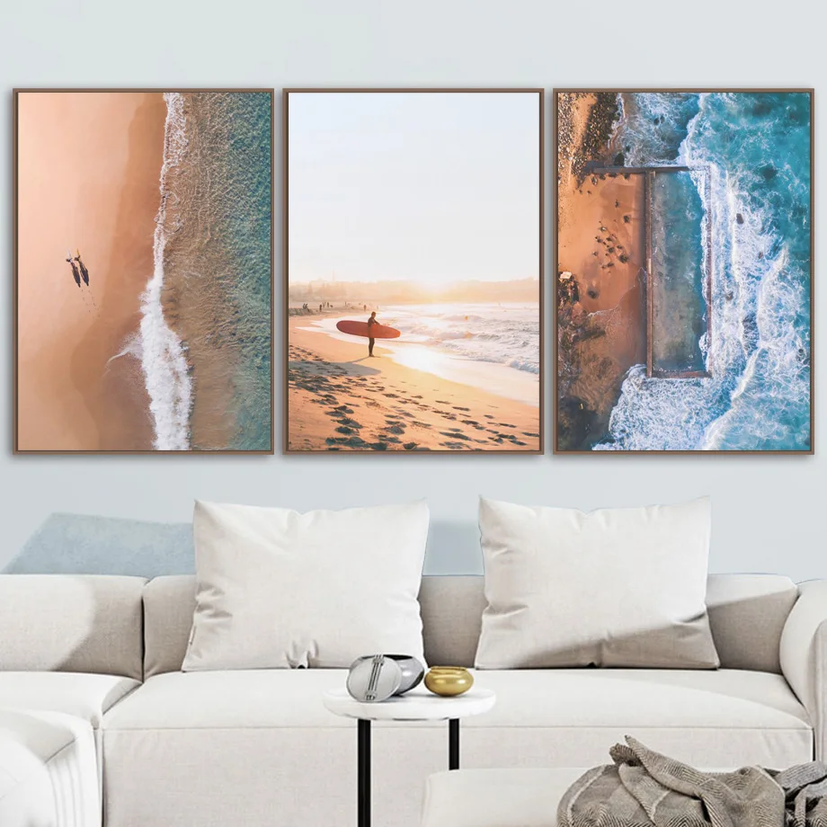 Sea Beach Wave Girl Surfboard Landscape Wall Art Canvas Painting Nordic Posters And Prints Wall Pictures For Living Room Decor