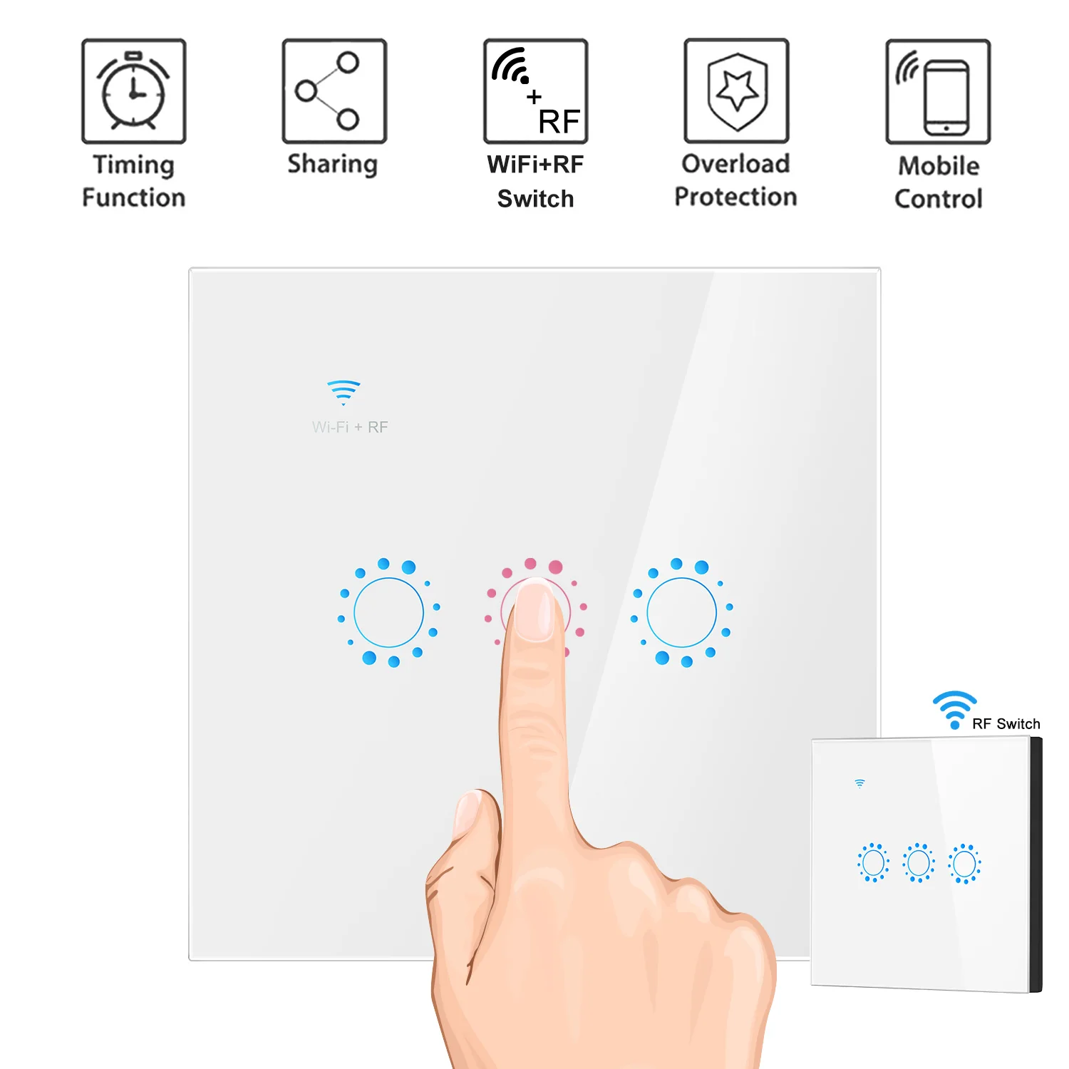 

Smart WiFi Switch Double Control 1 2 3 Gang Wall Mount eWeLink APP WiFi RF Control Compatible with Alexa Google Assistant IFTTT