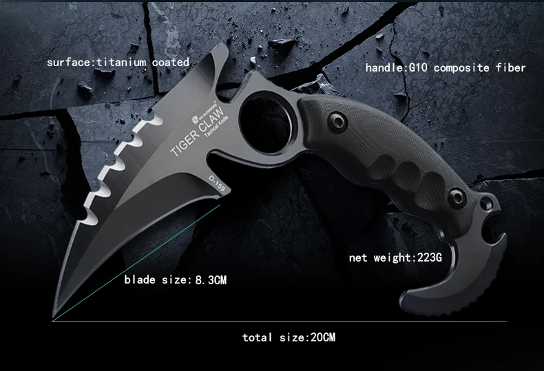 HX на открытом воздухе Karambit D2 стальной Тактический высокой твердости прямой нож дикая Самозащита выживания Охота HRC60 нож шестерни инструмент