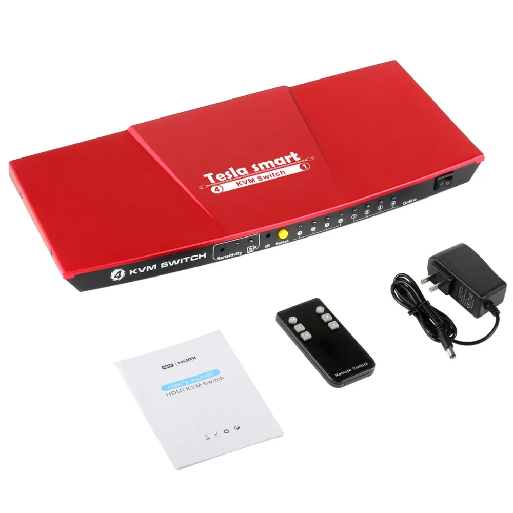 Tesla smart KVM Switch 4 порта USB2.0 KVM HDMI коммутатор Поддержка 3840*2160/4K* 2K IR дополнительный USB 2,0 Unix/Windows/Debian/Ubuntu/Fedora