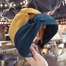 AOMU твердая мягкая завязанная повязка для волос для женщин широкий крест обруч для волос Корея аксессуары для волос из ткани Головной убор