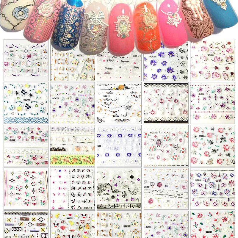 

New Dangling Accessories Stamping 3D Nail Sticker Decals Charms 3D Slider HDC1-24 Nail Art Decal Decals Manicure Tools