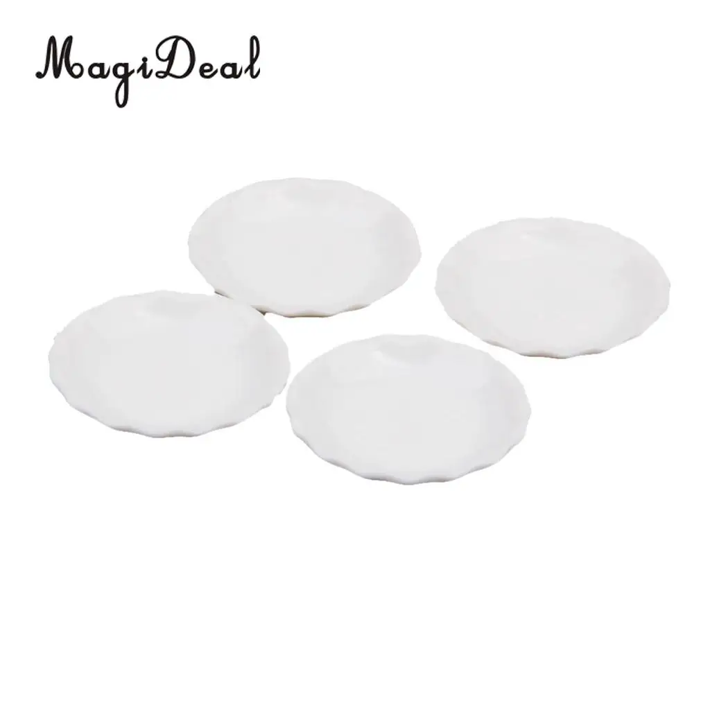 MagiDeal 4Pcs/Lot 1/12 Scale Dollhouse Miniature White Round Dishes Plate Tableware Kitchenware for Food Candy Kid Pretend Play