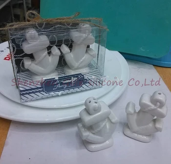 

200pcs=100box ceramic wedding gifts souvenirs of porcelain anchor salt pepper shaker sets in gift box party favors
