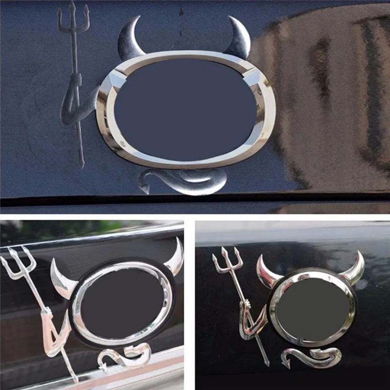 3D Chrome Devil Decal funny car sticker Car or Truck Custom Demon Stickers W/ Horns car styling 4 Pieces for VW car accessories