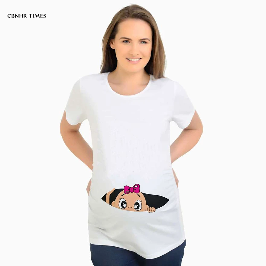 Funny Pregnancy T-shirts Summer Maternity Tops Clothes For Pregnant Women  White Tees With Baby Peeking Out Short Sleeve Shirt - Tees - AliExpress
