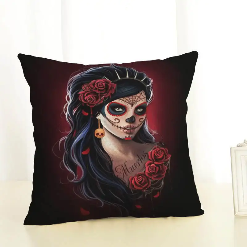 Terrorible Zara*Women Printed Flowers Cushion Cover 45x45cm Linen Black And White People Throw Pillow Covers Tattoo Woman Pillow