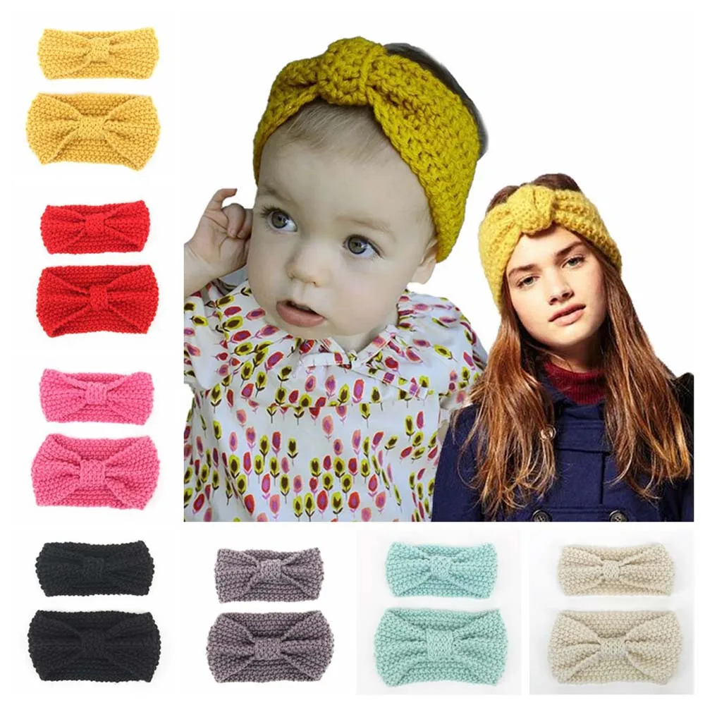 

2 Pieces/lot Mom And Me Women Knitted Headband For Kids Girl Woolen Turban Knotted Hairband Warm Ear Hair Accessories