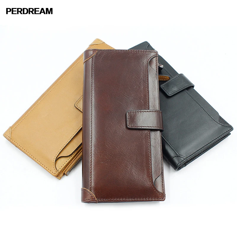 

PERDREAM 2018 New Cow Leather Wallet Multifunction Zipper Man Clutch Bag Solid Genuine Leather Male Business Purse Coin Pocket