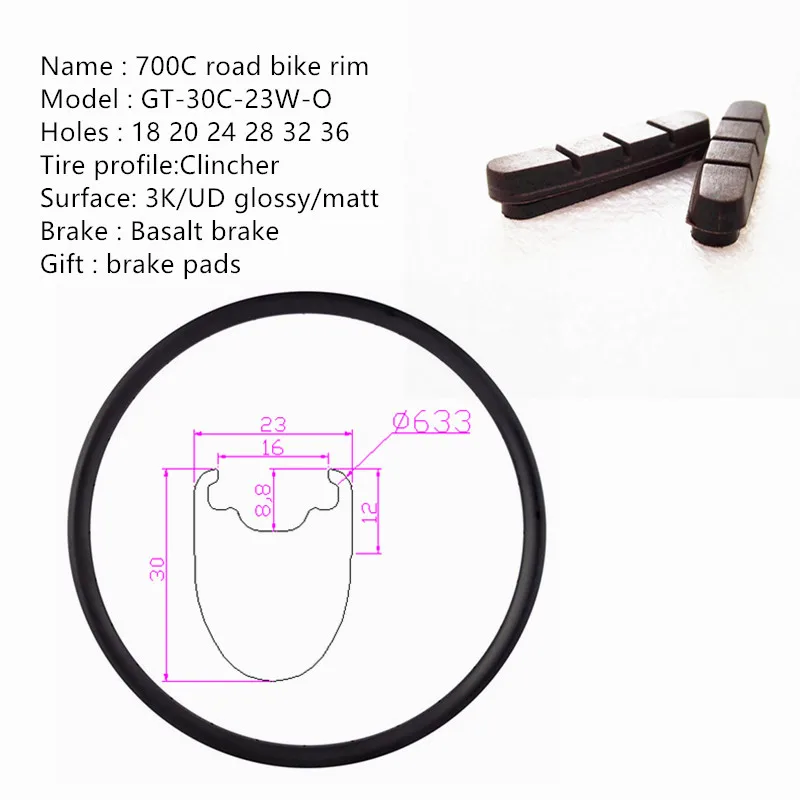 

16 18 20 21 24 28 32 Holes 30mm Clincher Rims 23mm Width Glossy Matte Surface Top Quality Super Light Weight 700C Road Bike Rims