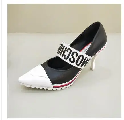 Г. Новое поступление, туфли-лодочки в европейском стиле женские вечерние туфли на высоком каблуке 7,5 см, с перекрещивающимися ремешками, с монограммой и алфавитом - Цвет: Черный
