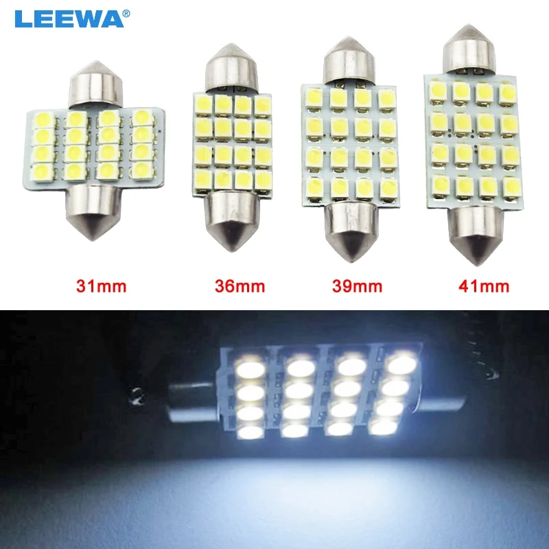 LEEWA 1 шт. белые Автомобильные светодиодные лампы 31 мм 36 39 41 16 SMD 1210/3528 чип фестон