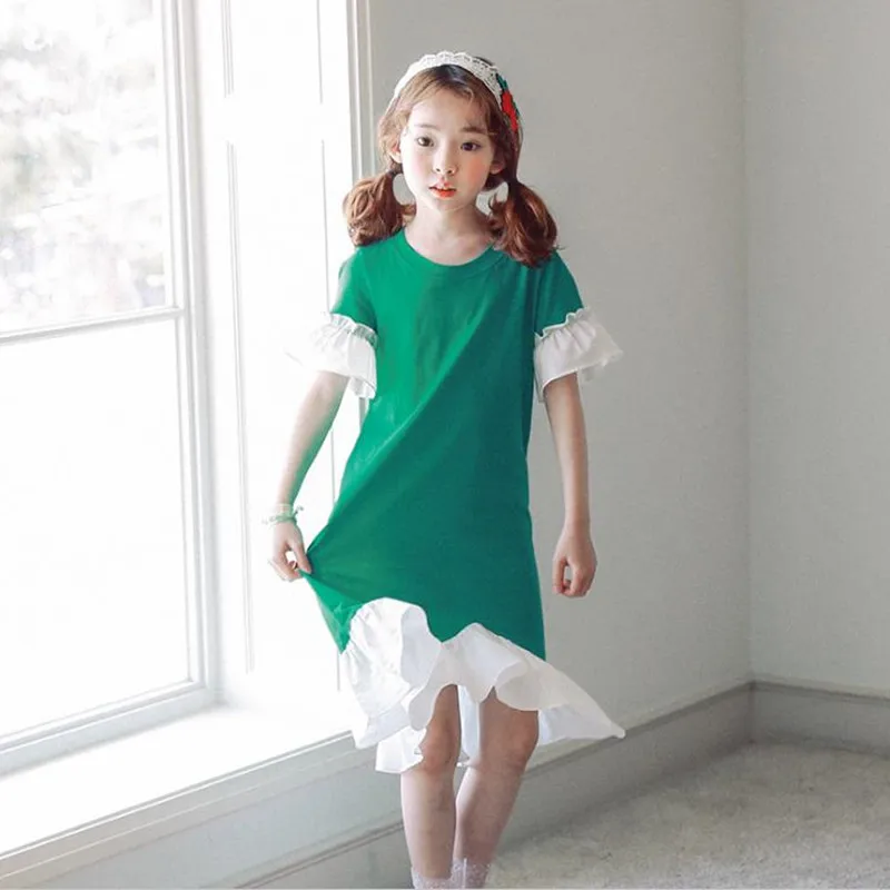 

DFXD Teens Girls Dresses 2018 New Summer Short Sleeve Stitching Princess Dress Girls Costumes Korean Children Vestido 4-15Y