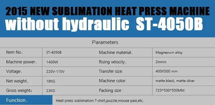 ST-4050B новейший термопресс для печати на футболках 40*50 см, 220 В/50 Гц, Скользящий тип, без гидравлического давления