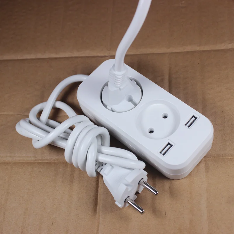 Дизайн 2 розеток Европейского 5V 2A USB удлинитель розетка с 1,5 м кабель CCA категории LE-01-1.5 белого цвета