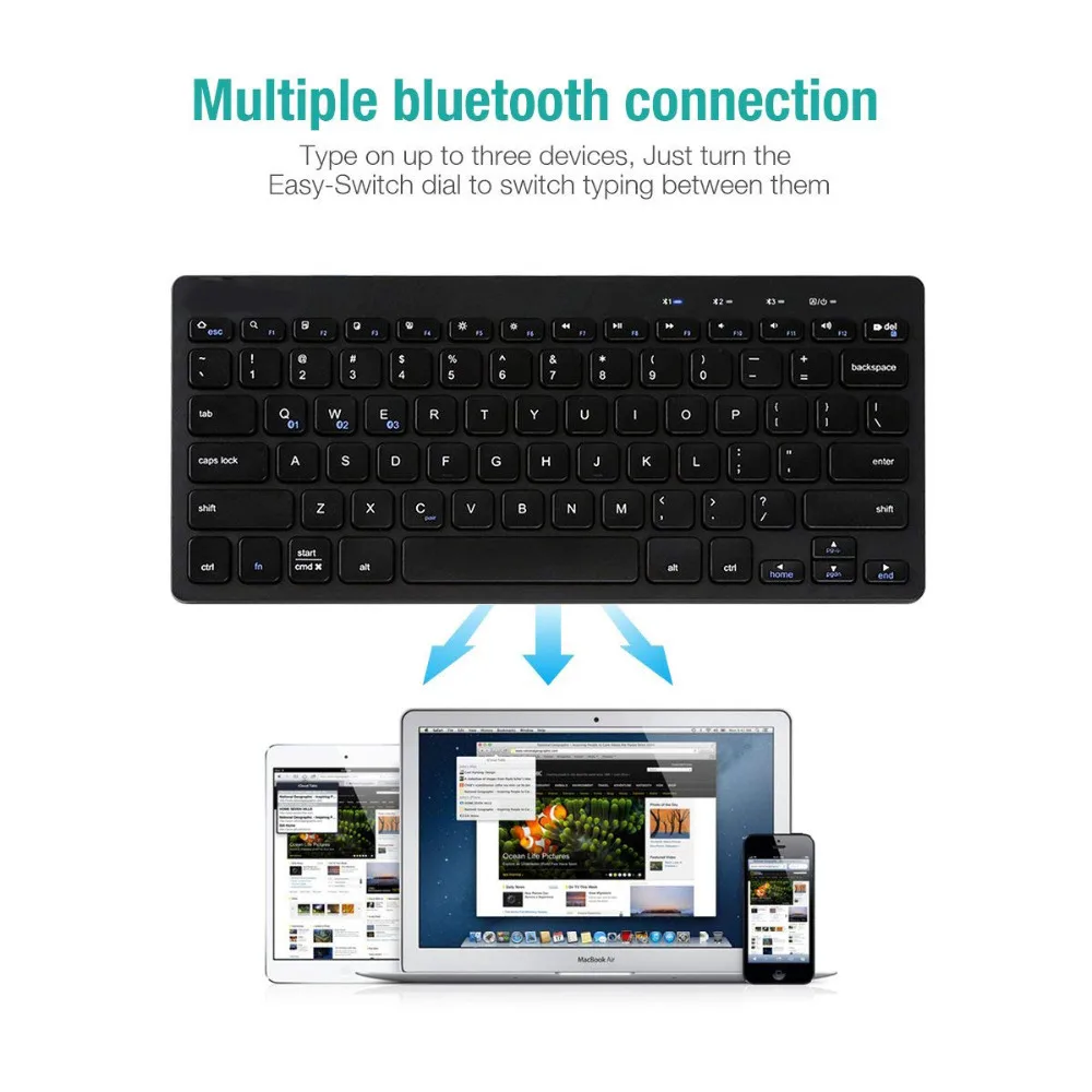 Мульти устройства Bluetooth клавиатура ультра тонкий универсальный Беспроводной