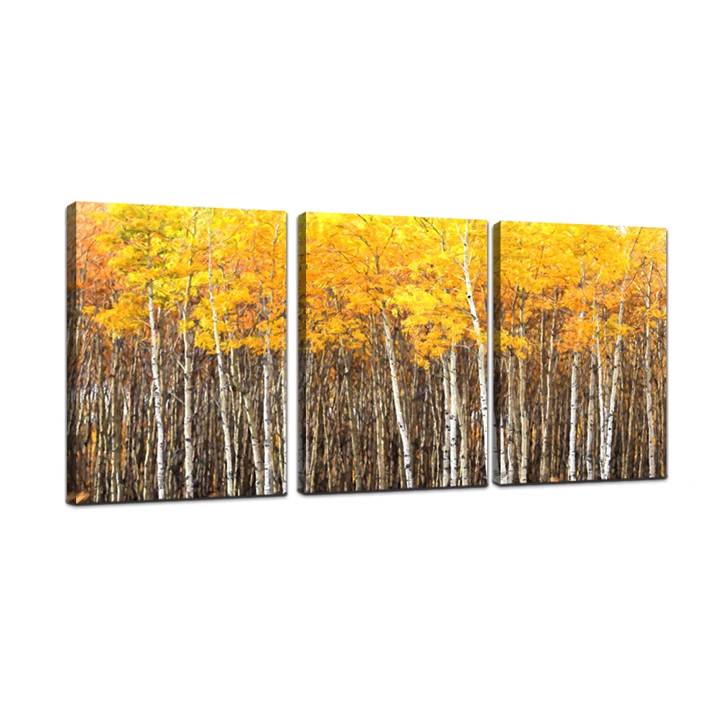 Abstract Yellow Tree 3 Pcs Long Canvas Paintings Posters And Print For