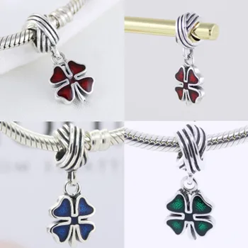 

4 Colors 925 Sterling Silver four Leaf Clover Shape Pendant Fit Bracelet Charm DIY Enamel Bead Making Pingente Berloque