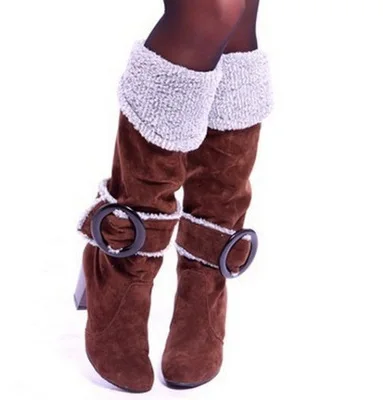 

High-heeled women's boots suede high boots long sleeves winter large size boots