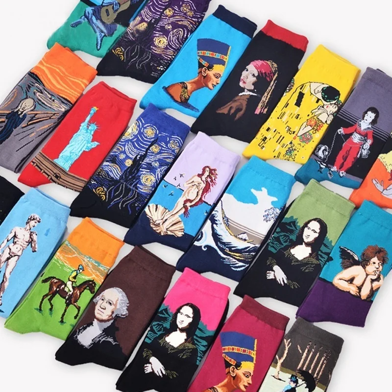 Магазин Crazy Fly, 1 пара, женские носки с 3D рисунком в стиле ретро, хлопковые винтажные носки в стиле Ван Гога, роспись по всему миру, забавные носки, Прямая поставка
