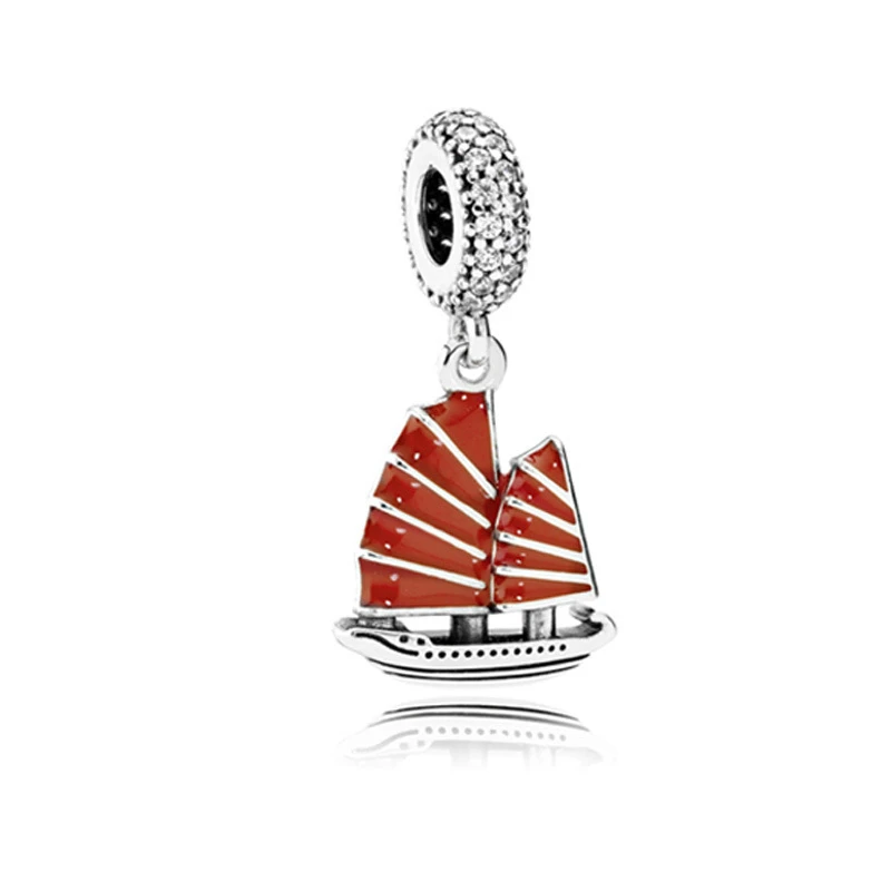 

5PCS New Fashion Red Enamel Sailboat Metal Charm Ship Vessel Pendant For DIY Handmade Pandora Bracelet Women Necklace