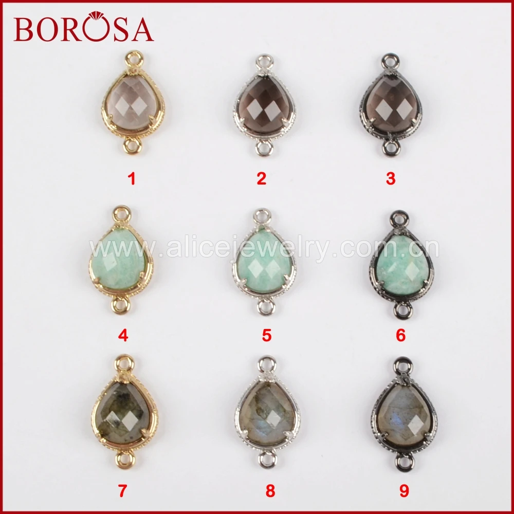 BOROSA Design Drop Multi kind Stone Bezel Faceted Connector for