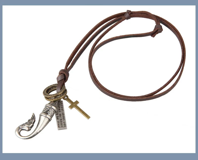 NIUYITID Vintage Fish Necklace & Pendant Men Long Leather Rope Chain Jewelry Adjustable Male Neckless Accessories erkek kolye (5)