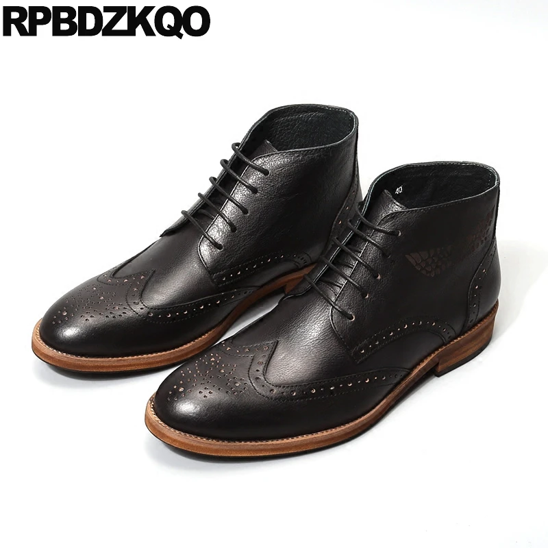 

High Top Brogue Black Formal Wedding Pattern Booties Party Wingtip Mens Pointed Toe Dress Boots Shoes Full Grain Leather Oxford