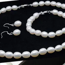 3 цвета! 7-8 мм размер Модный речной жемчуг ожерелье браслет серьги набор для молодых женщин леди красивые ювелирные изделия вечерние подарок