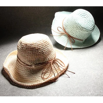 Summer Raffia Handmade crochet soft fold Straw sun hat for women girls 4